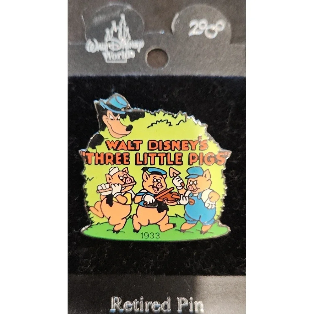 Vintage Disney Pin Three Little Pigs Retired Walt Disney World on Card 00001‎
